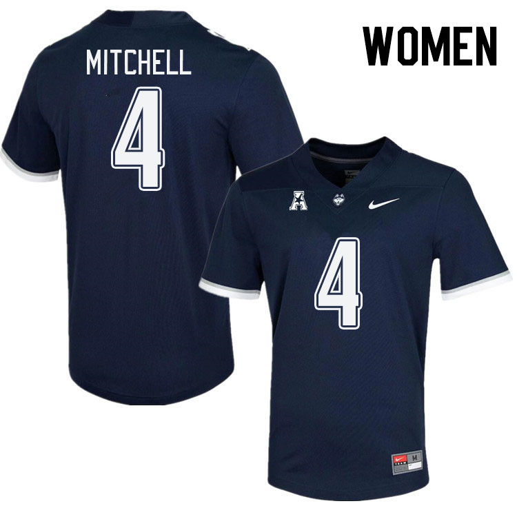 Women #4 Jalen Mitchell Connecticut Huskies College Football Jerseys Stitched Sale-Navy - Click Image to Close